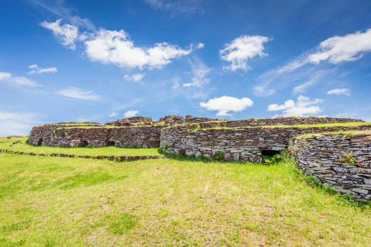 View of Orongo Stone Village Stone Houses on Easter Island