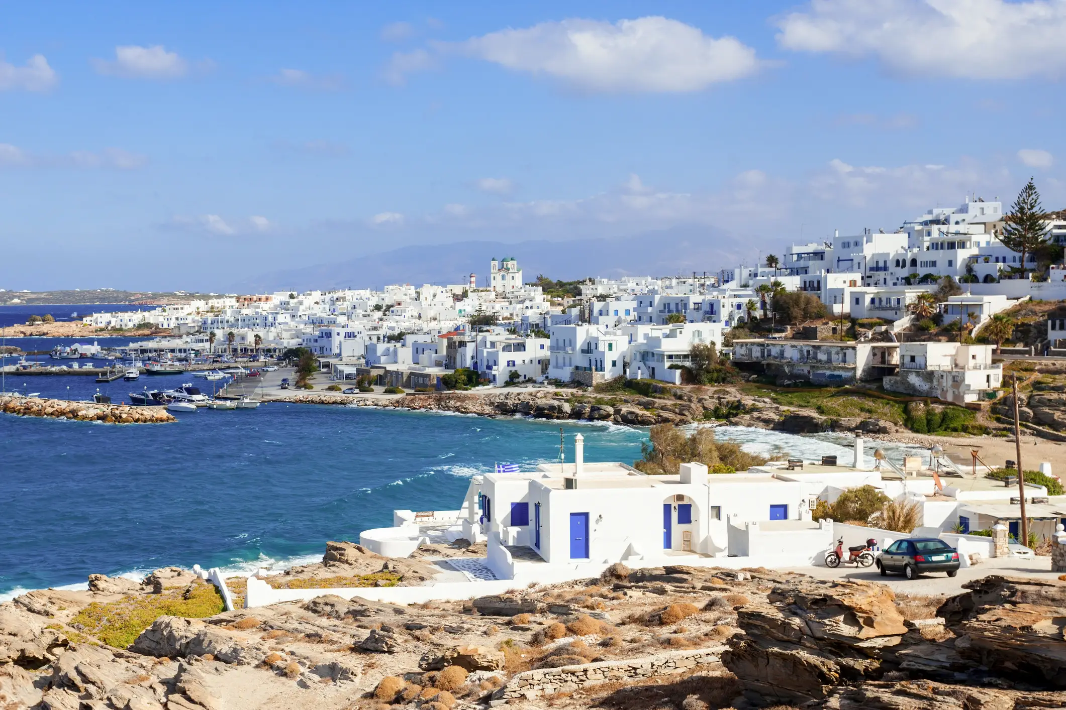 Panoramic view of the town of Parikia, Paros island in Greece.