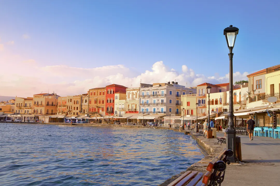 Blick auf den alten Hafen von Chania, Kreta, Griechenland