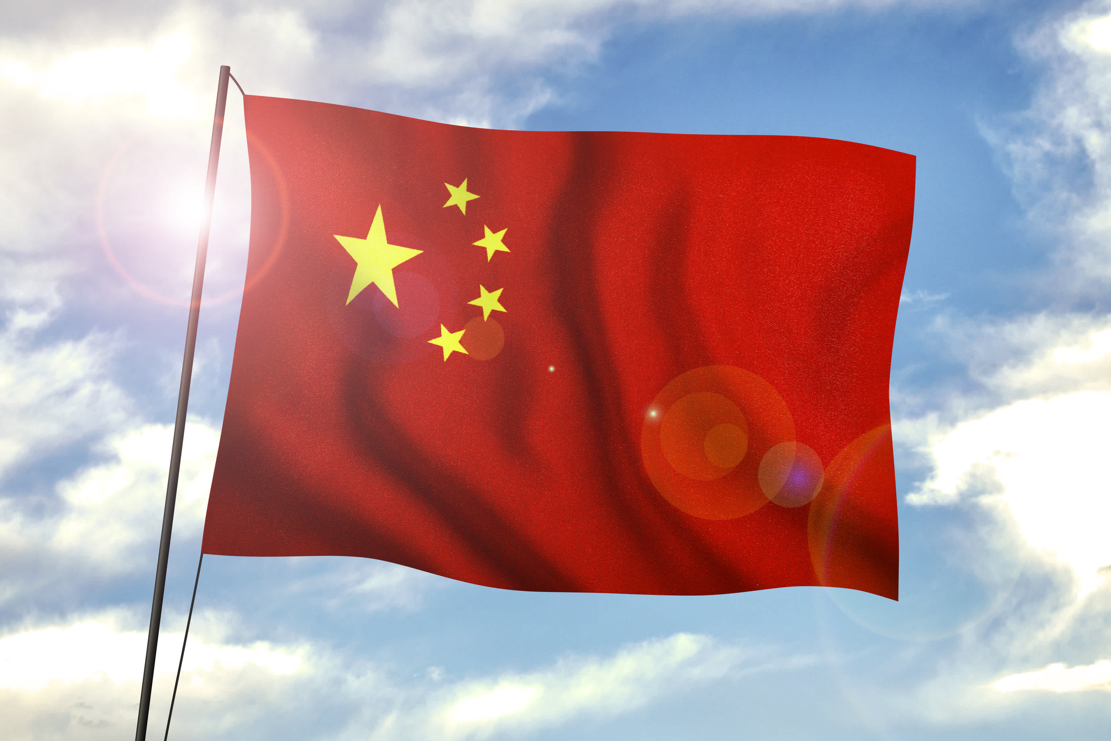 Wehende China Flagge am Mast