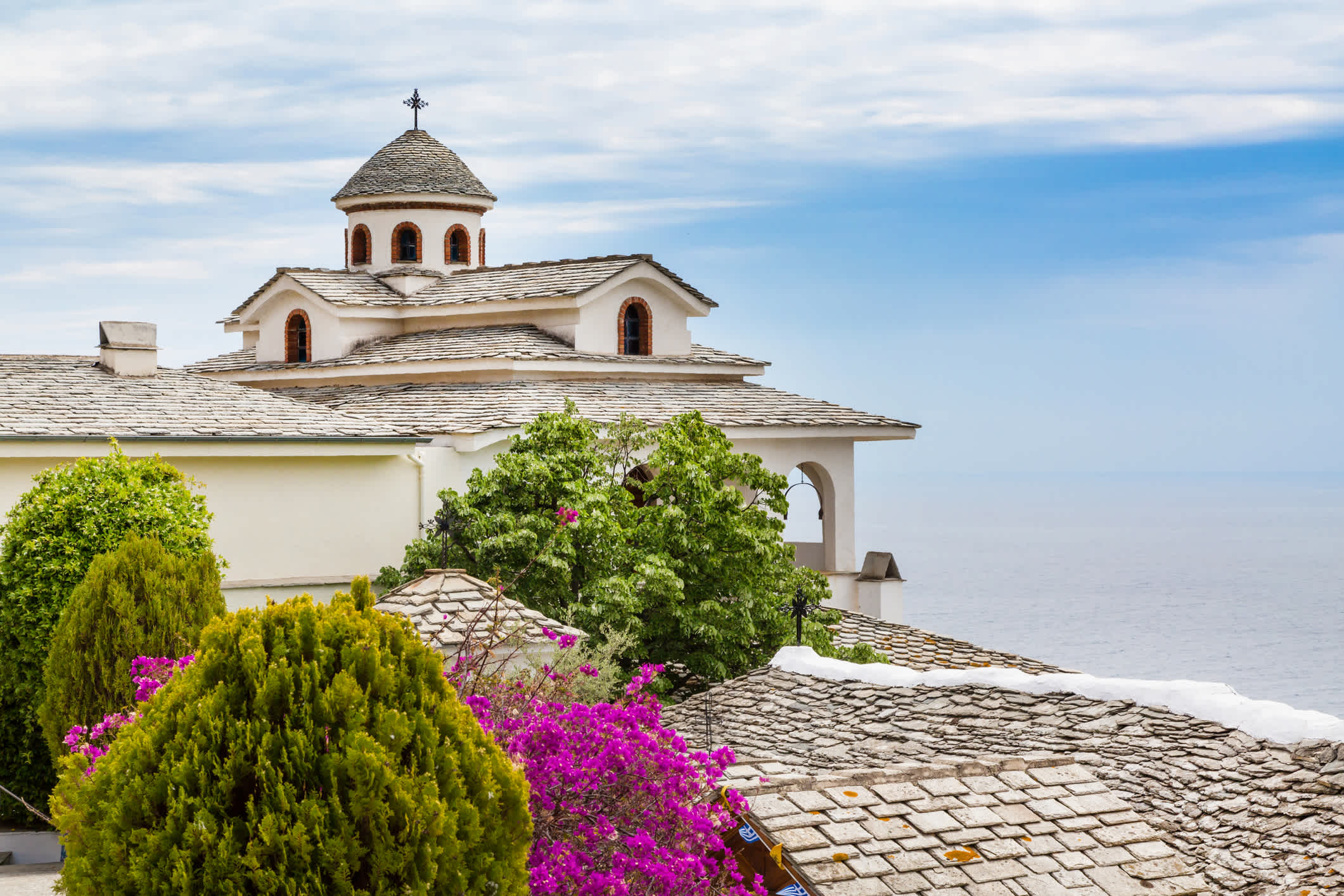 Blick zum Kloster des Erzengels Michael, Insel Thassos, Griechenland.