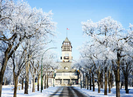 Assiniboine Park Pavilion Gallery Museum an einem frostigen Tag, Winnipeg, Manitoba, Kanada.