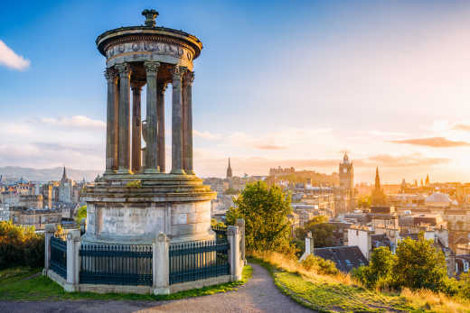 Beautiful view of the old town city of Edinburgh from Calton Hill