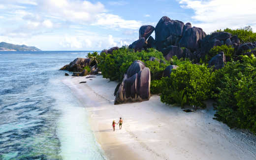 Strand auf den Seychellen von oben gesehen - das perfekte Reiseziel für die Flitterwochen