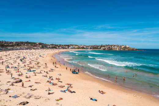 Bondi Beach in Sydney, Australia on a sunny day. 

