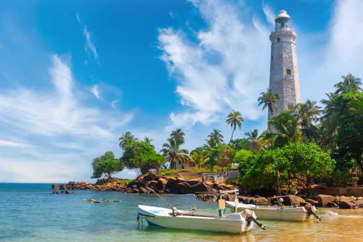 Weißer Leuchtturm Dondra Head in der Nähe von Matara, Sri Lanka.