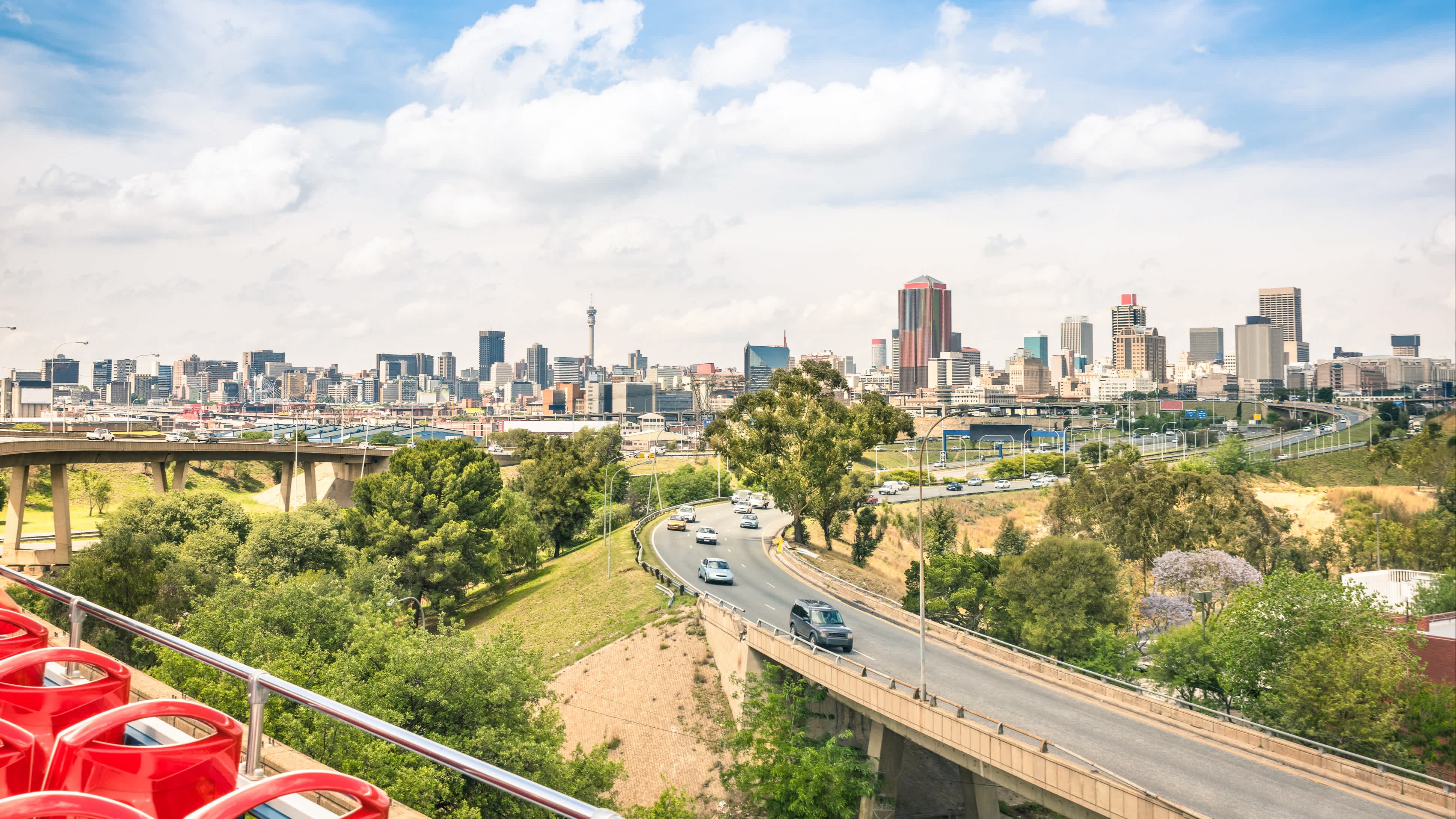 Africa, South Africa, freeway leading to the Johannesburg skyline