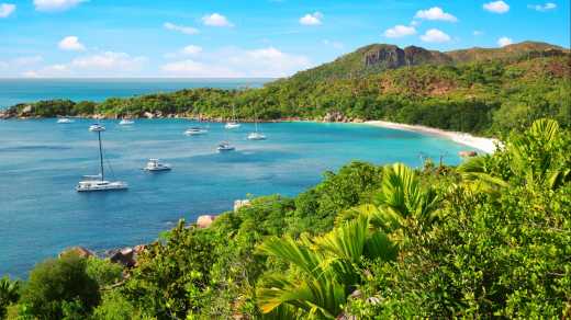 Blick auf den Anse Lazio Strand, Insel Praslin, Seychellen.