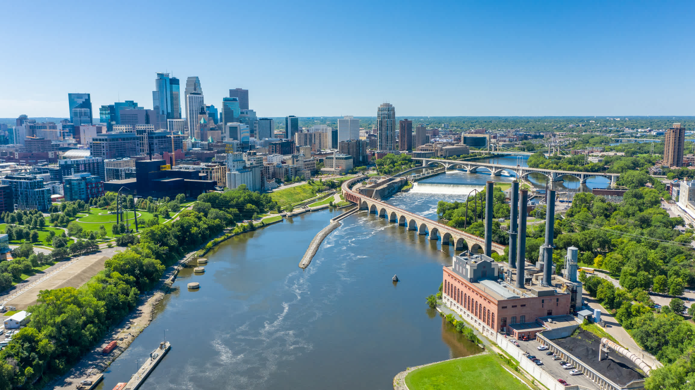 Minneapolis et son fleuve vus d'en haut