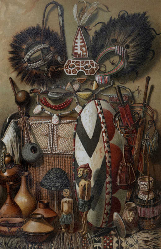 Vintage afrikanische traditionelle Kultur Vintage oder Retro Illustration. Stammeskunst. Traditionelle Symbole