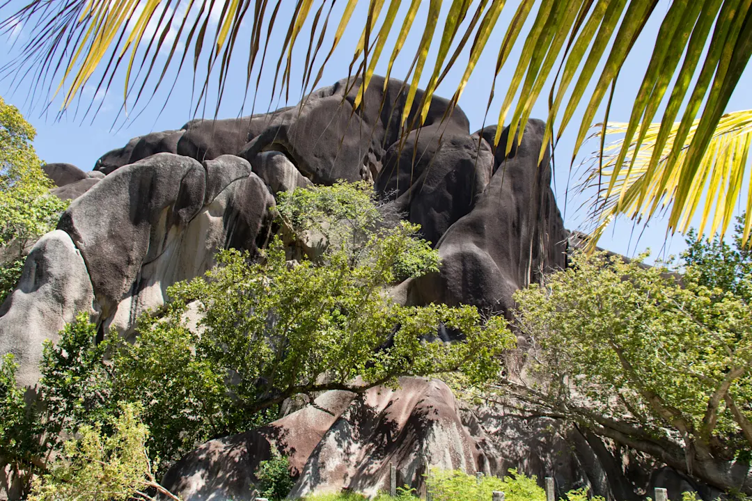 L'Union Estate Nationalpark, La Digue Island, Seychellen Erstaunliche Granitfelsen Strand L'Union Estate Nationalpark, La Digue Island, Seychellen