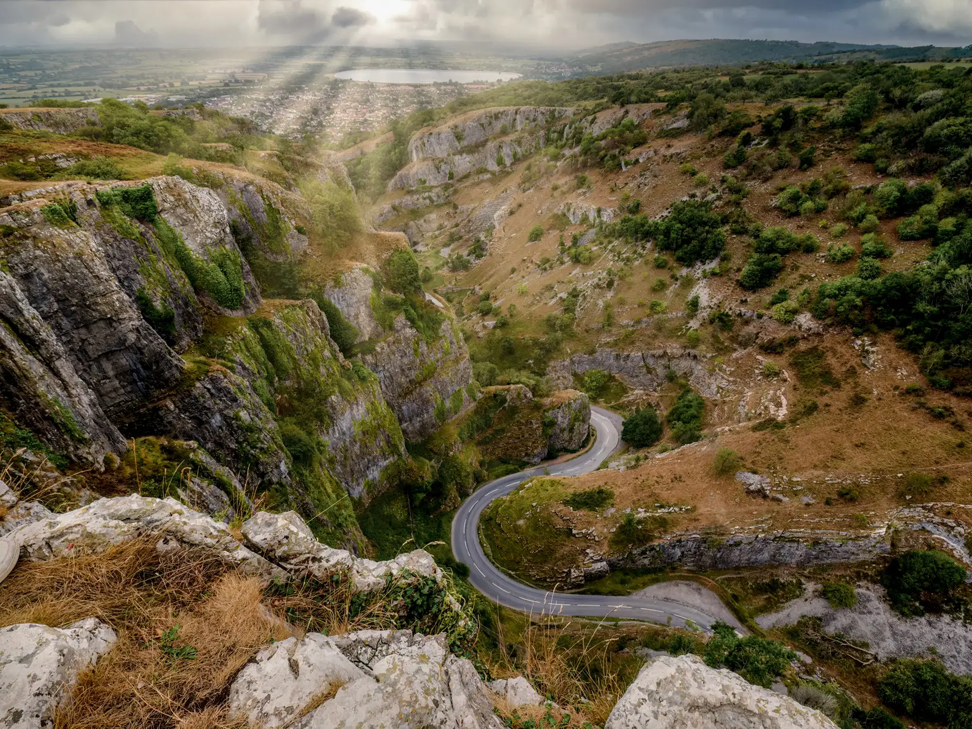 Panorama of Cheddar Gorge, Somerset, England.
