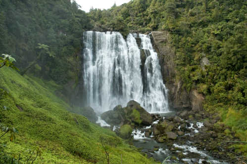 Die üppigen Maripoka-Wasserfälle in Neuseeland, gleich außerhalb der Waitomo-Region.