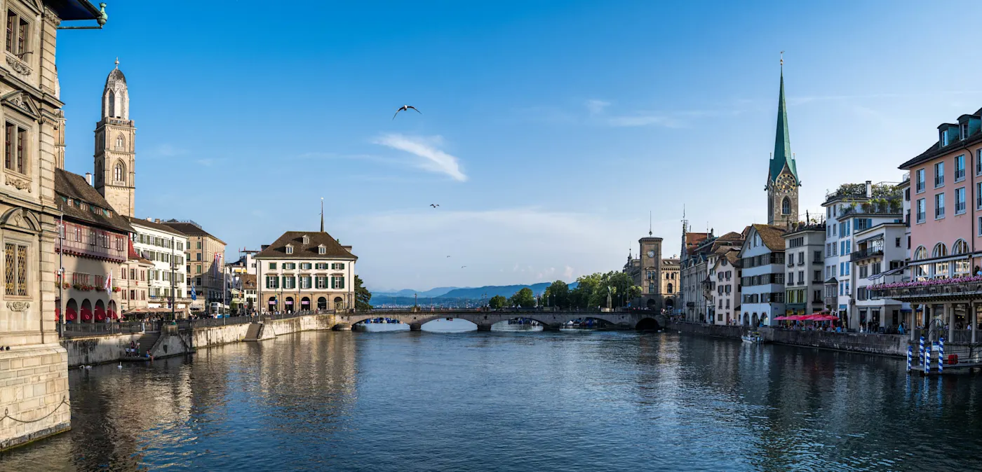 Zurich old town and Limmat river view Zurich old town and Limmat river view