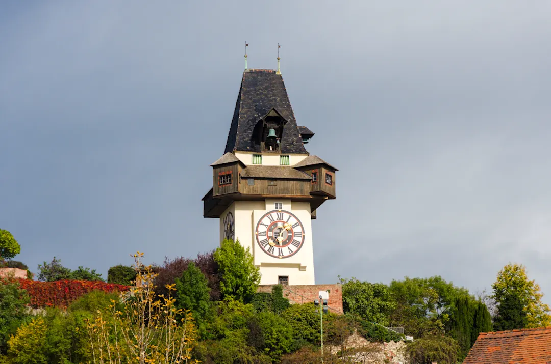 Uhrturm medieval clock tower on Schlossberg hill in Graz Uhrturm medieval clock tower on Schlossberg hill in Graz