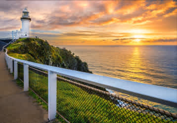 Sonnenaufgang am Cape Byron Leuchtturm, Australien. 