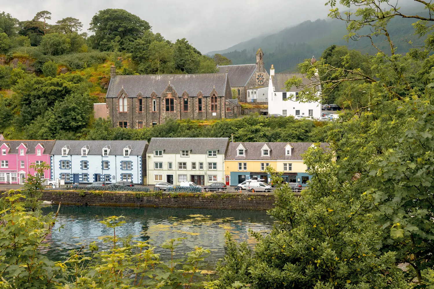 View of the harbor in Portree, Isle of Skye, Scotland, Great Britain.