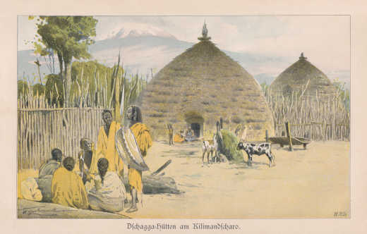 Farbhalbtondruck von örtlicher Stamm in Tansania.