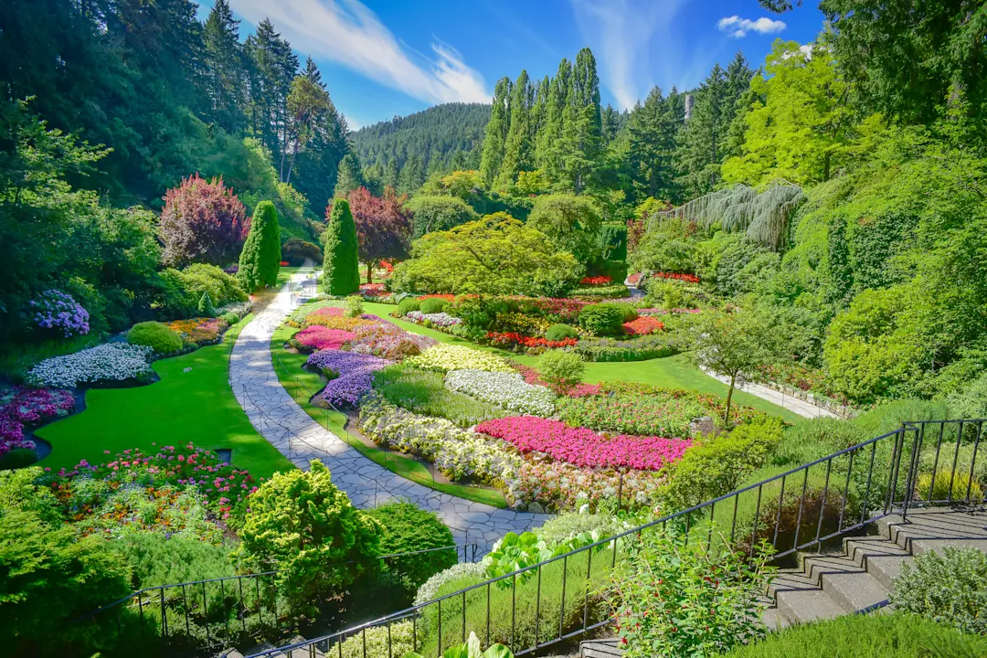 Kanada, Vancouver Island, Victoria Die Butchart Gardens an einem sonnigen Tag, Victoria, Kanada.