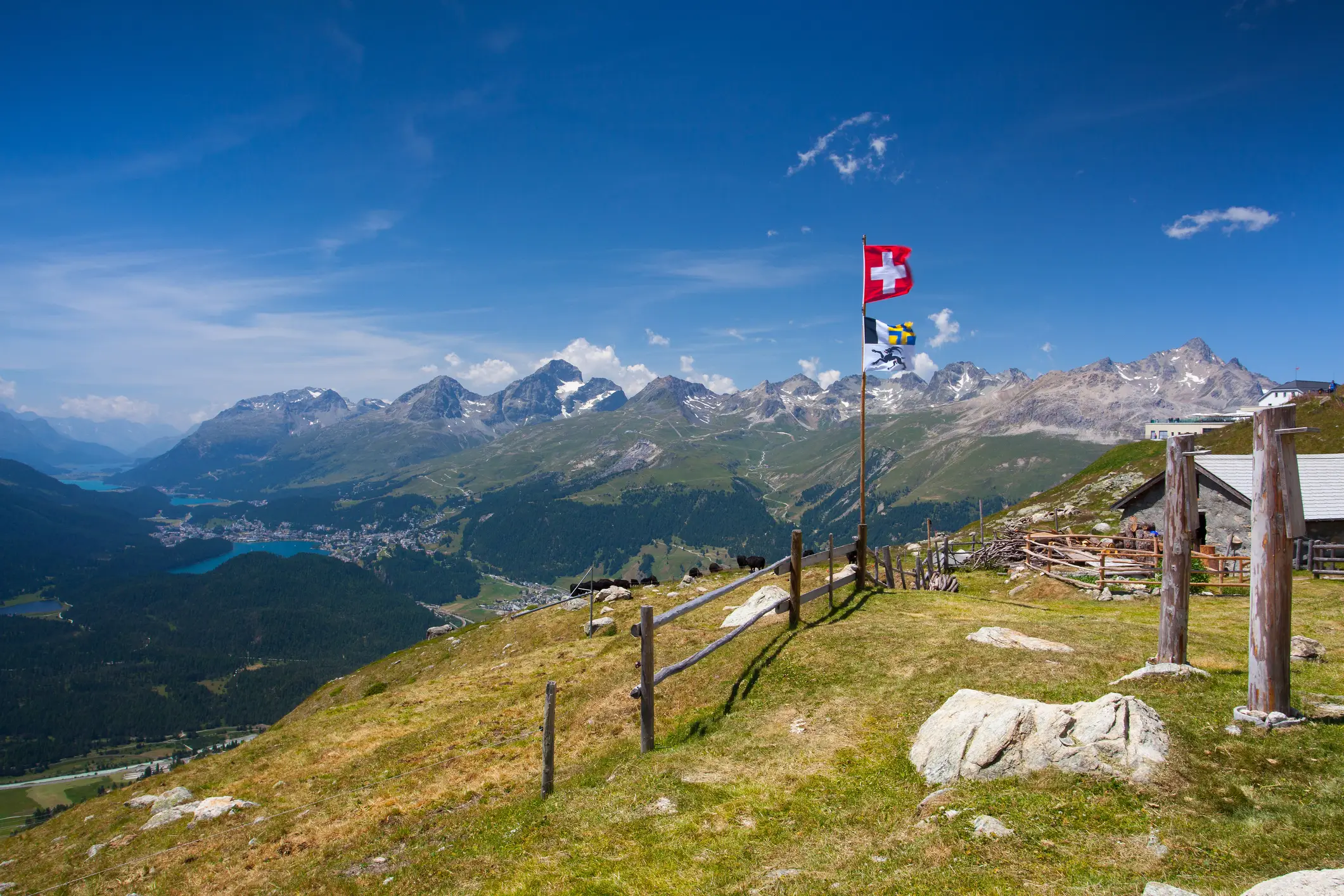 Panorama of the Upper Engadine from Muottas Muragl Switzerland Panorama of the Upper Engadine from Muottas Muragl Switzerland