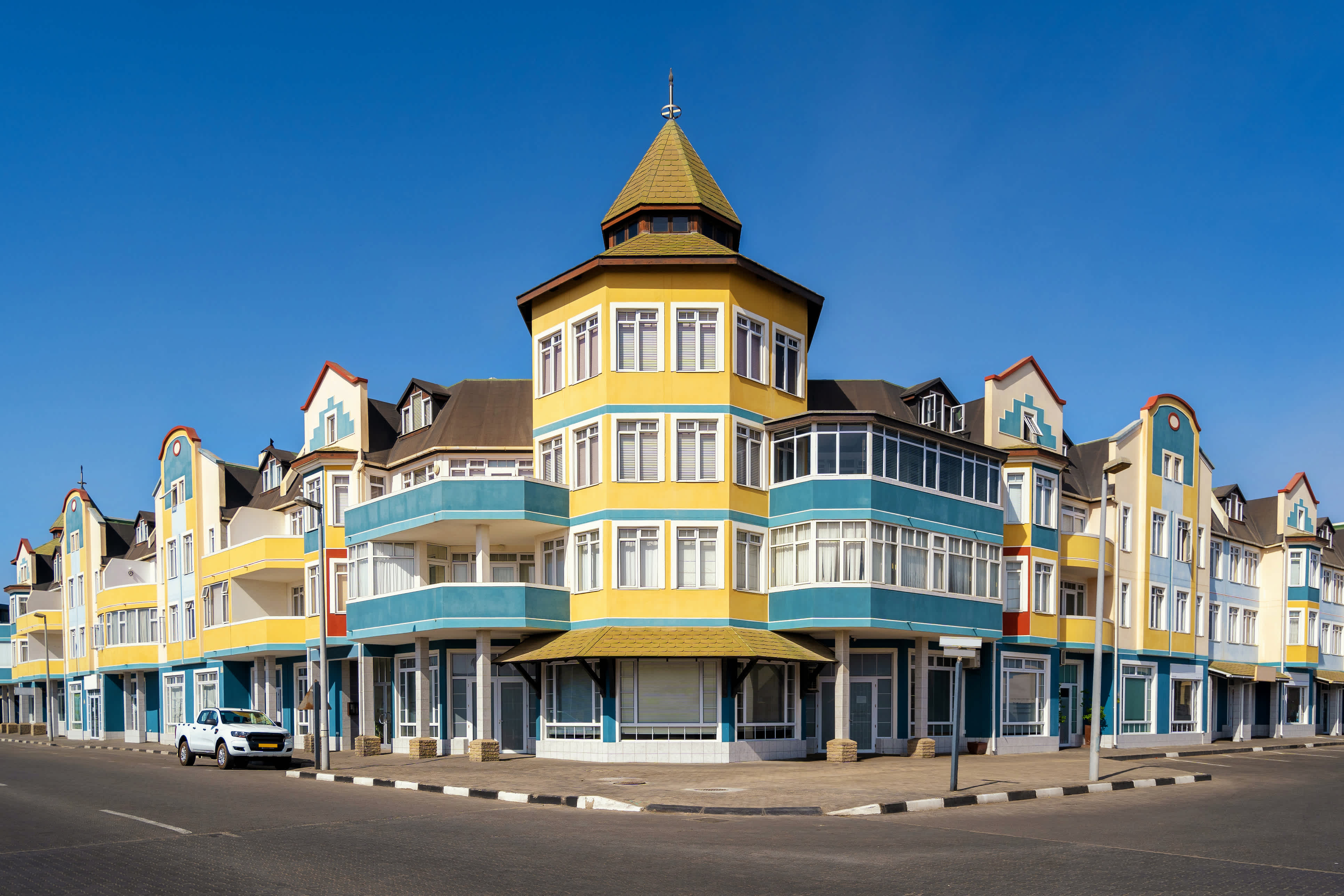 Bunte Kolonialbauten in Swakopmund, Namibia