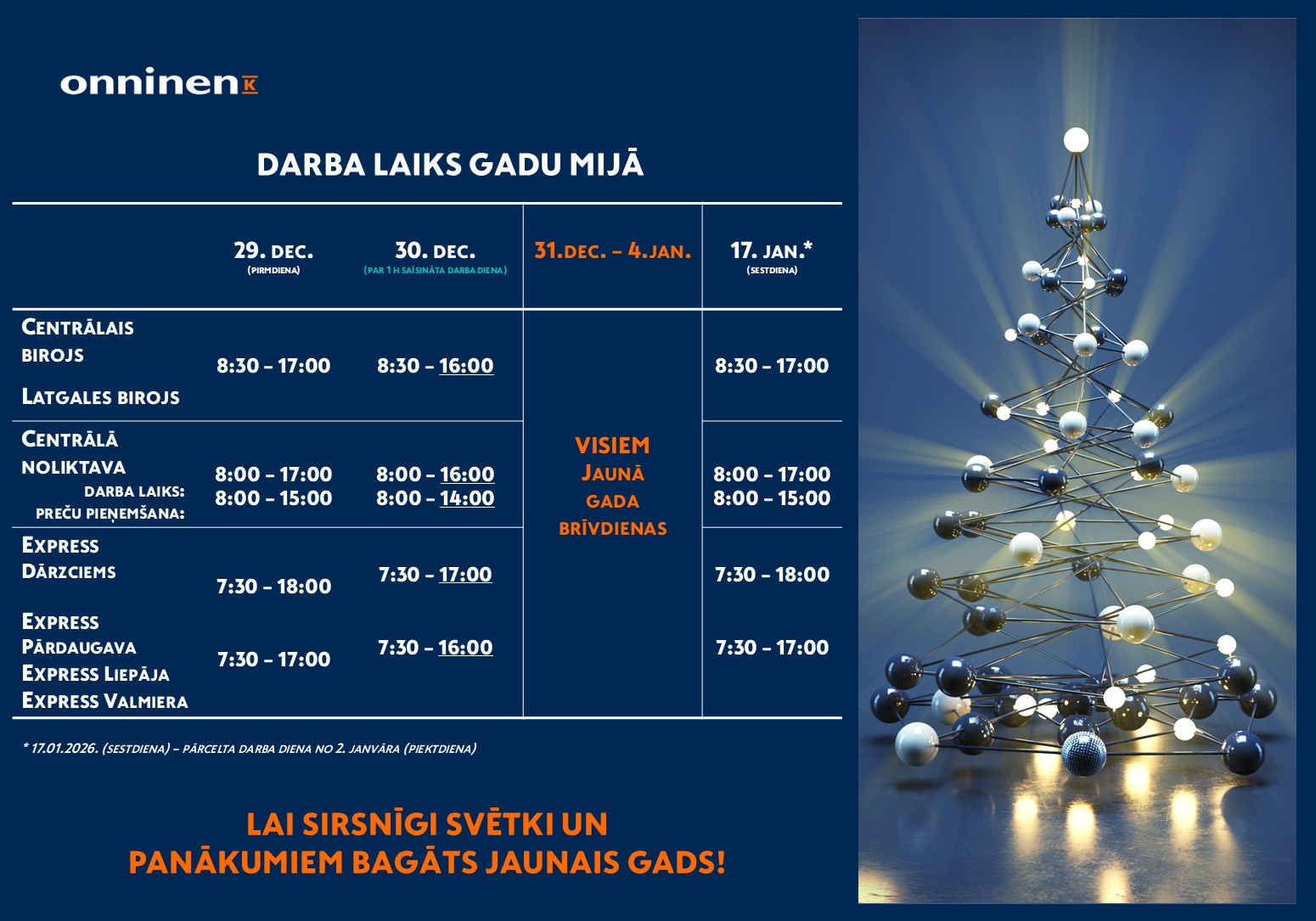 Darba laiks DECEMBRIS 2025 - gadu mija