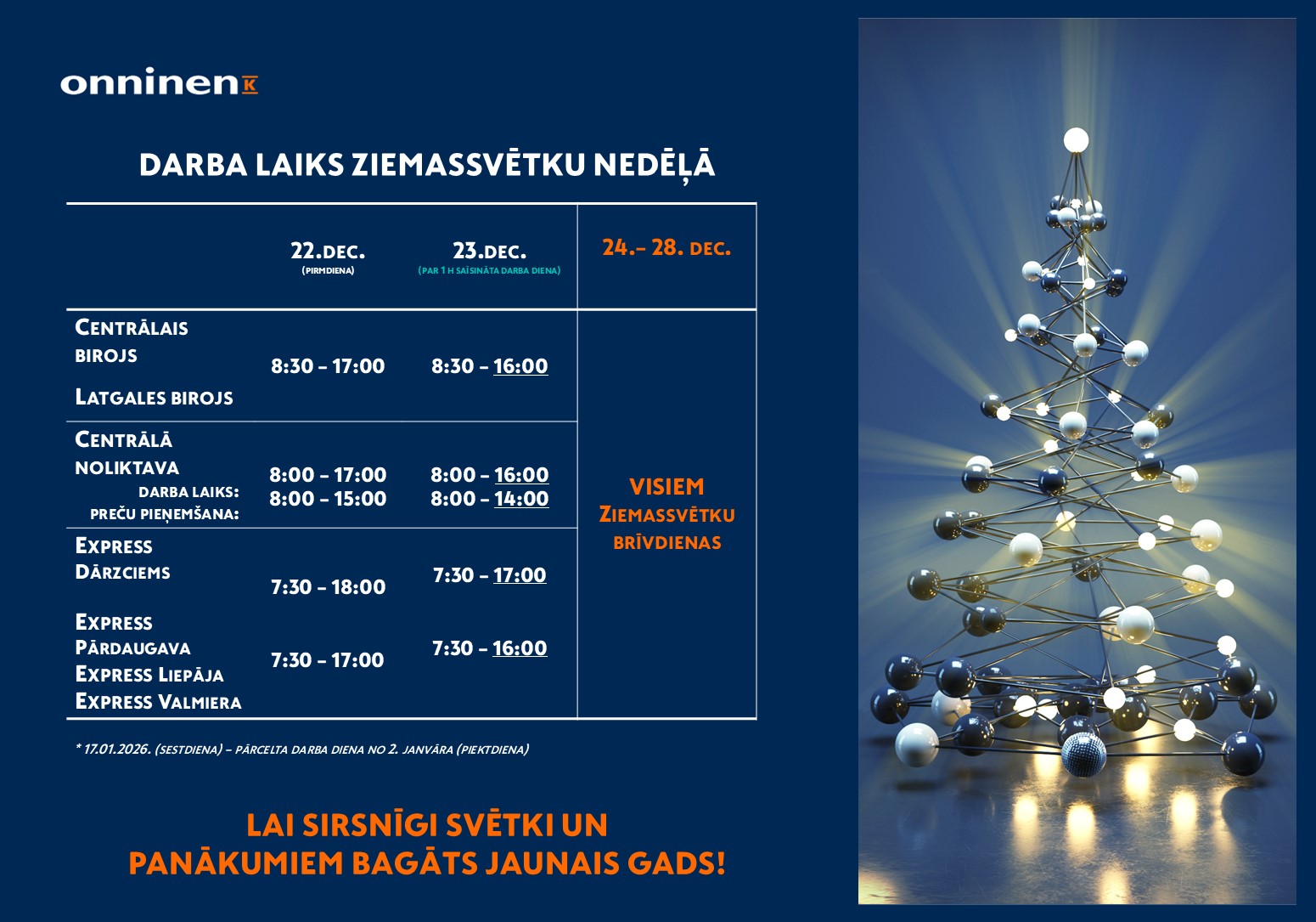 Darba laiks DECEMBRIS 2025 - Ziemassvētki