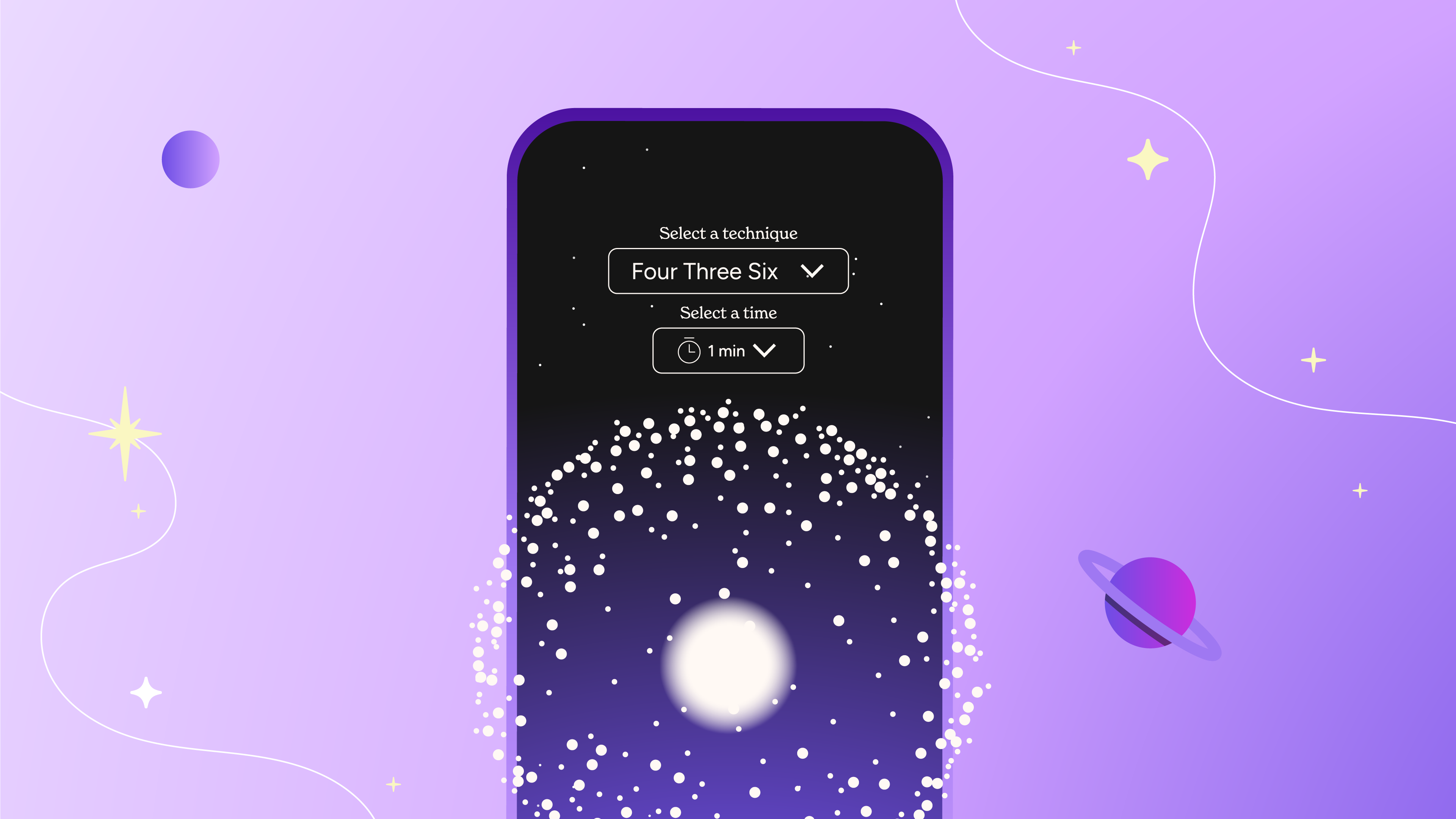 A screenshot of the Soluna app when using the breathwork tool.