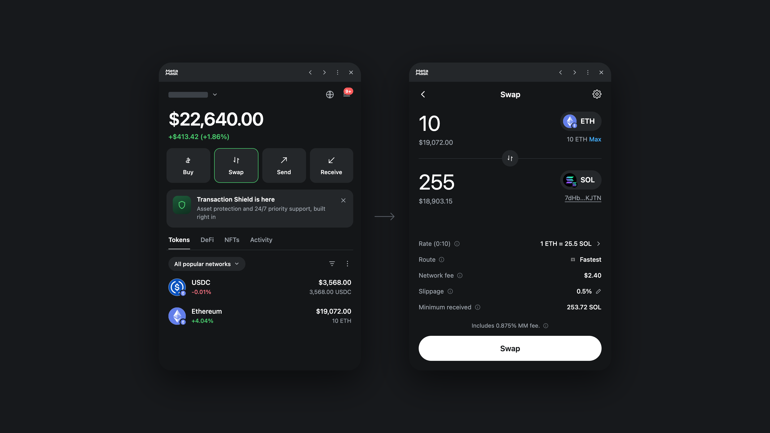MetaMask UI 