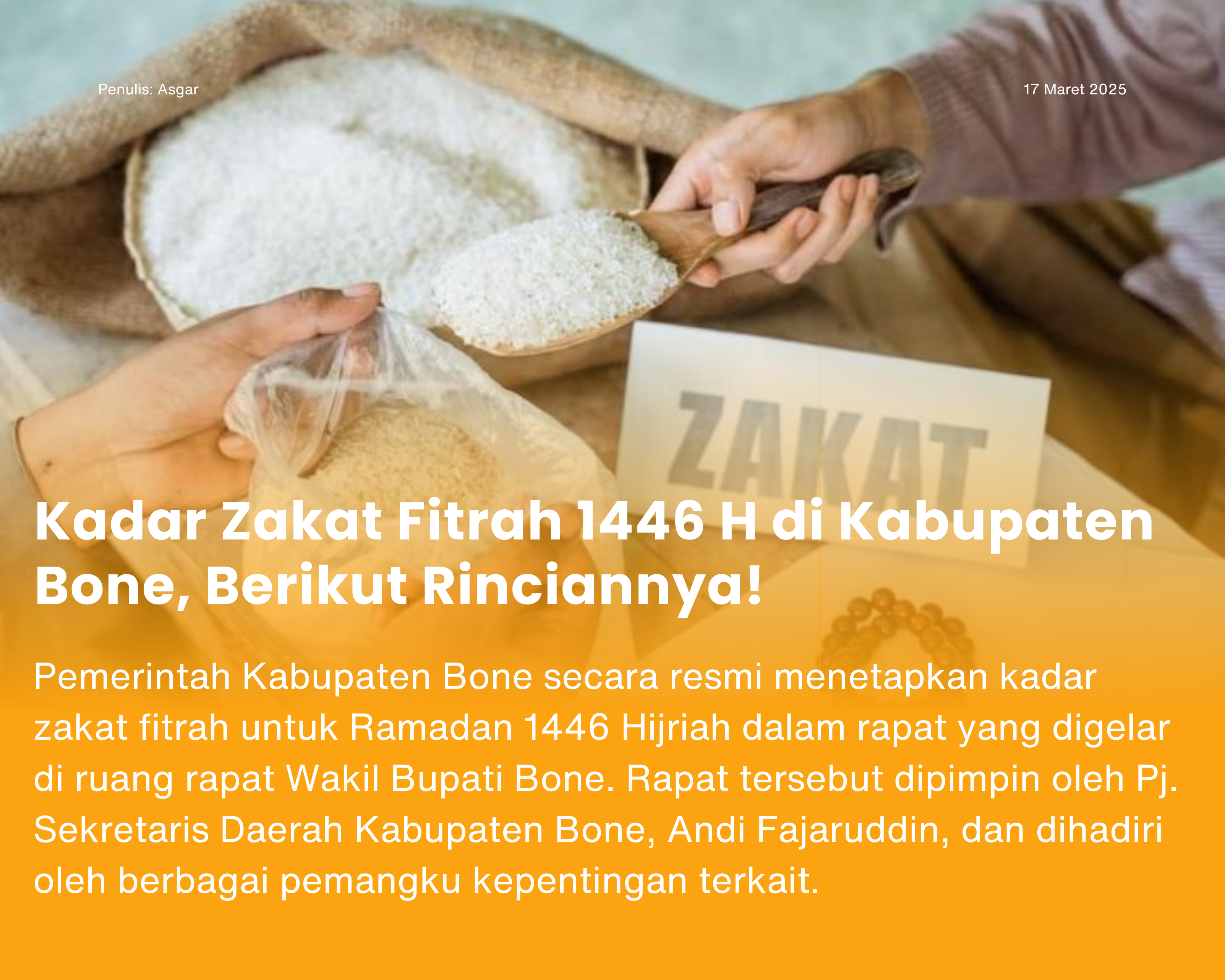 Cover for Kadar Zakat Fitrah 1446 H di Kabupaten Bone, Berikut Rinciannya!