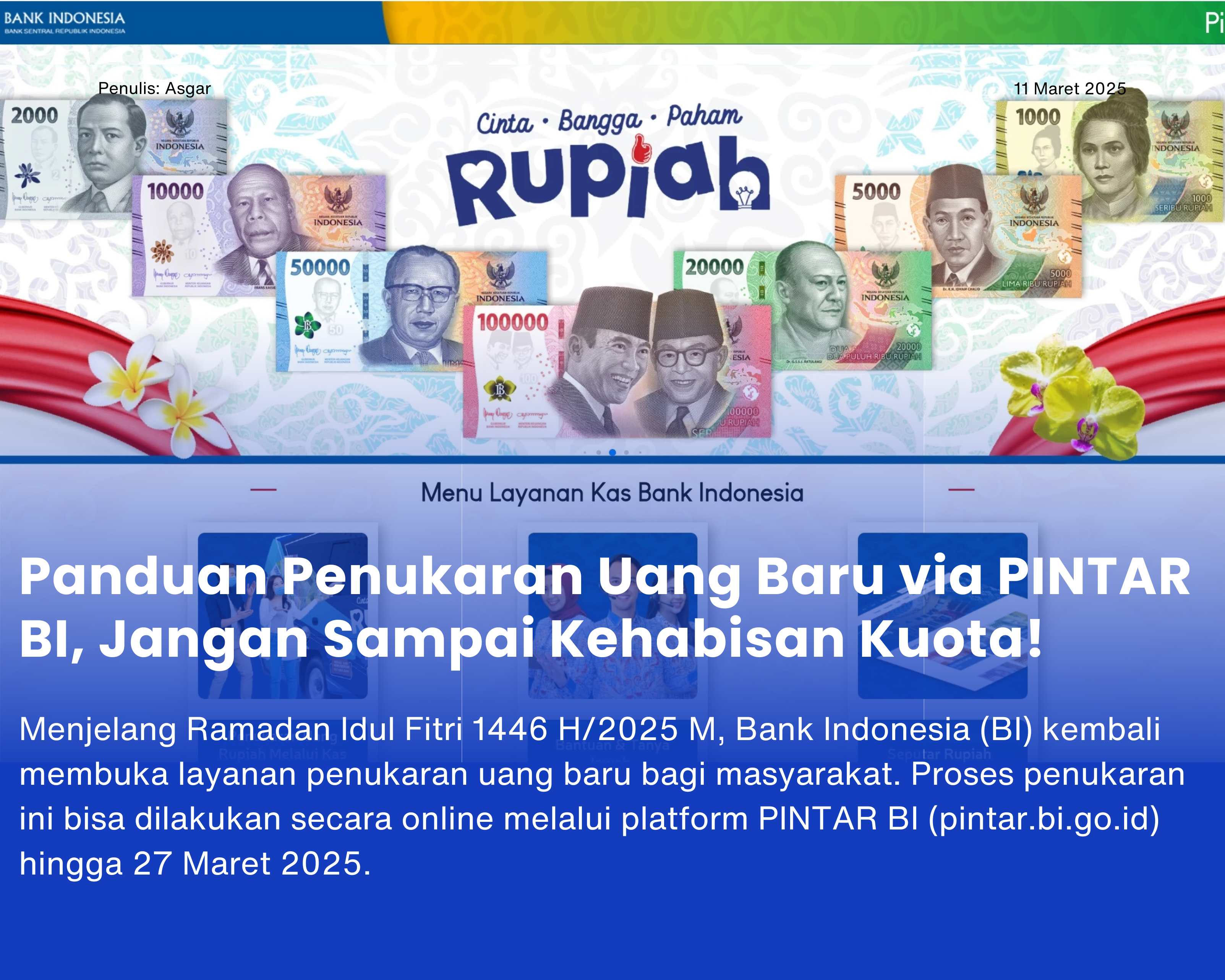 Cover for Panduan Penukaran Uang Baru 2025 via PINTAR BI, Jangan Sampai Kehabisan Kuota!