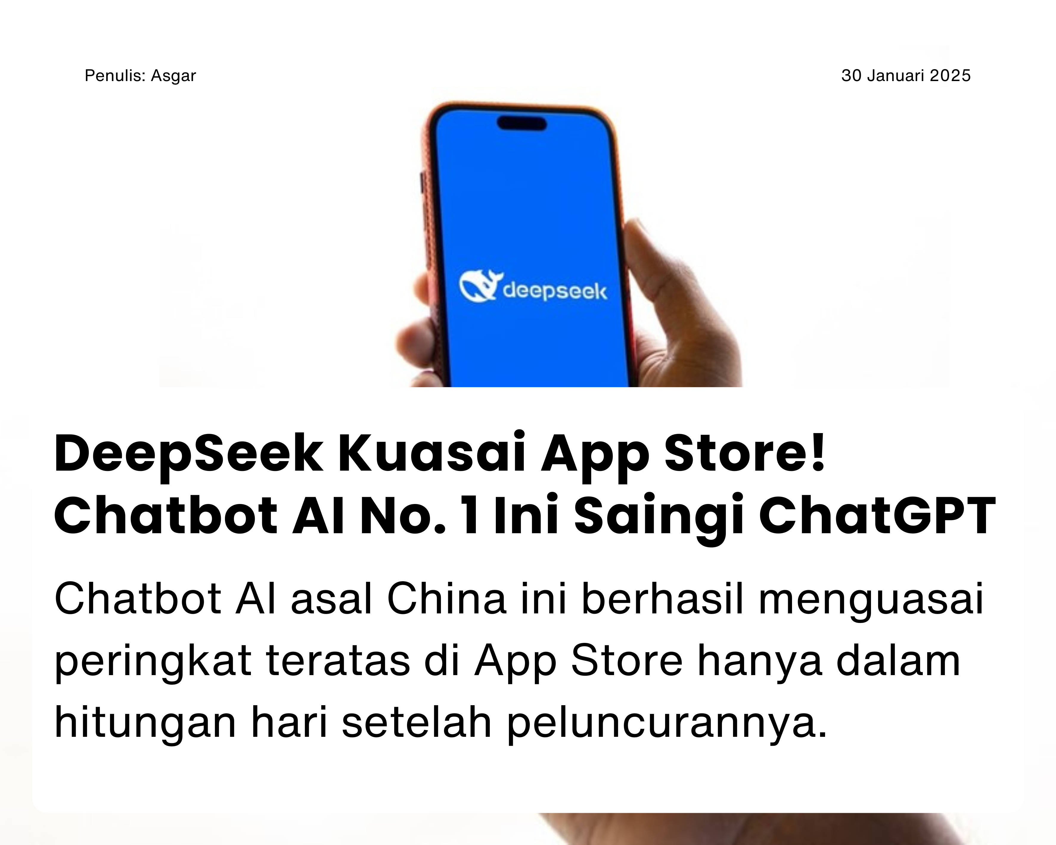 Cover for DeepSeek Kuasai App Store! Chatbot AI No. 1 Ini Saingi ChatGPT