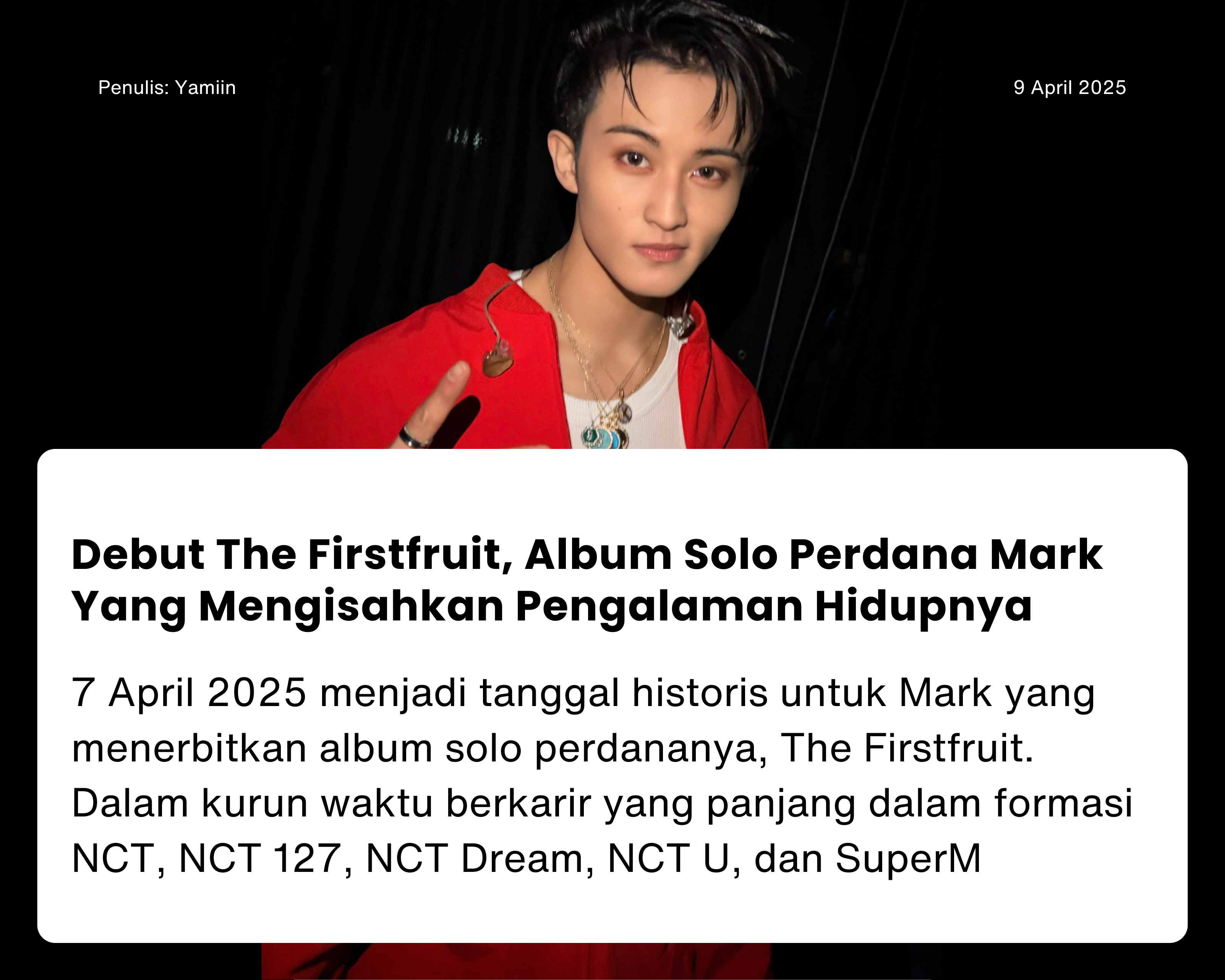 Cover for Debut The Firstfruit, Album Solo Perdana Mark Yang Mengisahkan Pengalaman Hidupnya