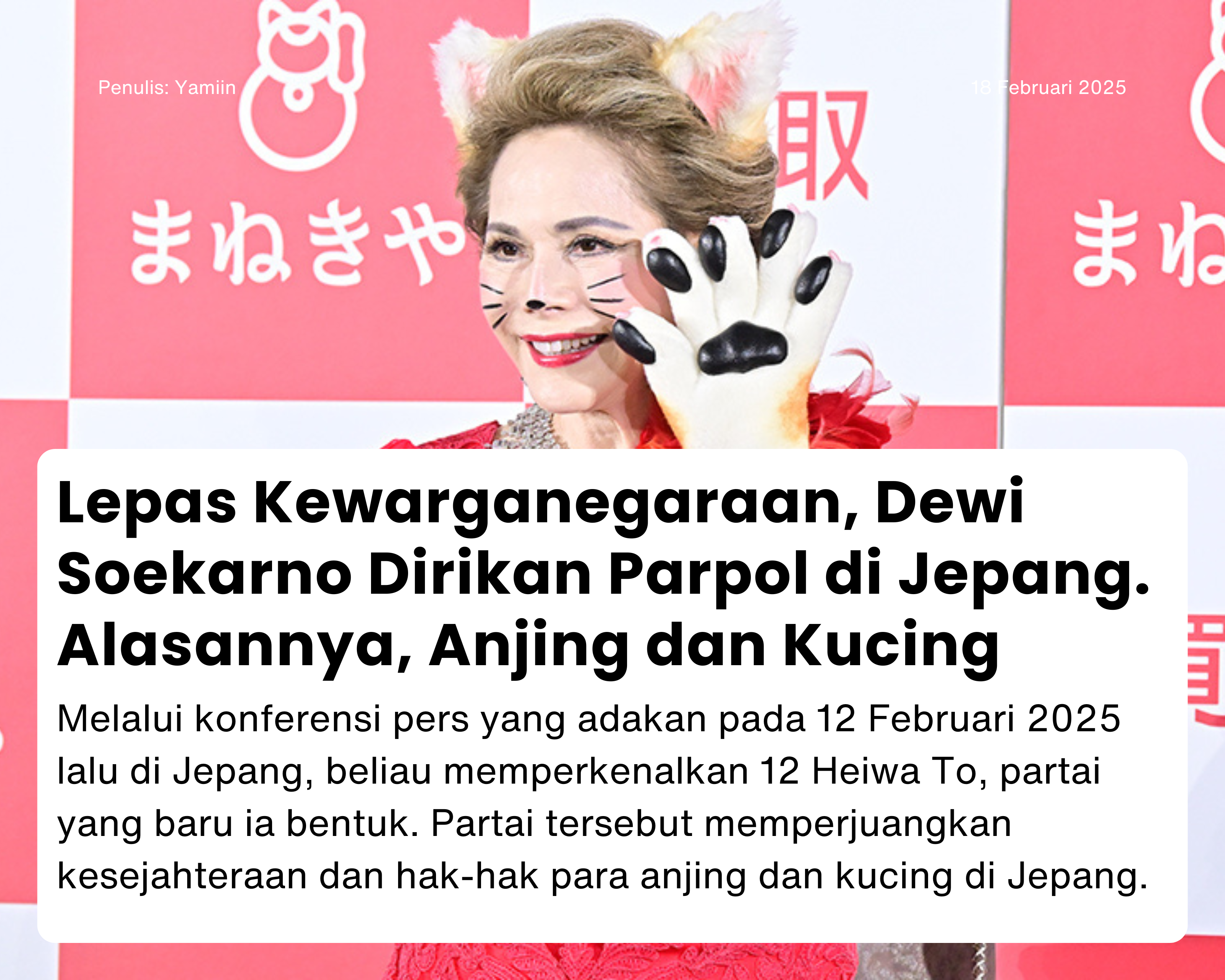 Cover for Lepas Kewarganegaraan, Dewi Soekarno Dirikan Parpol di Jepang. Alasannya, Anjing dan Kucing