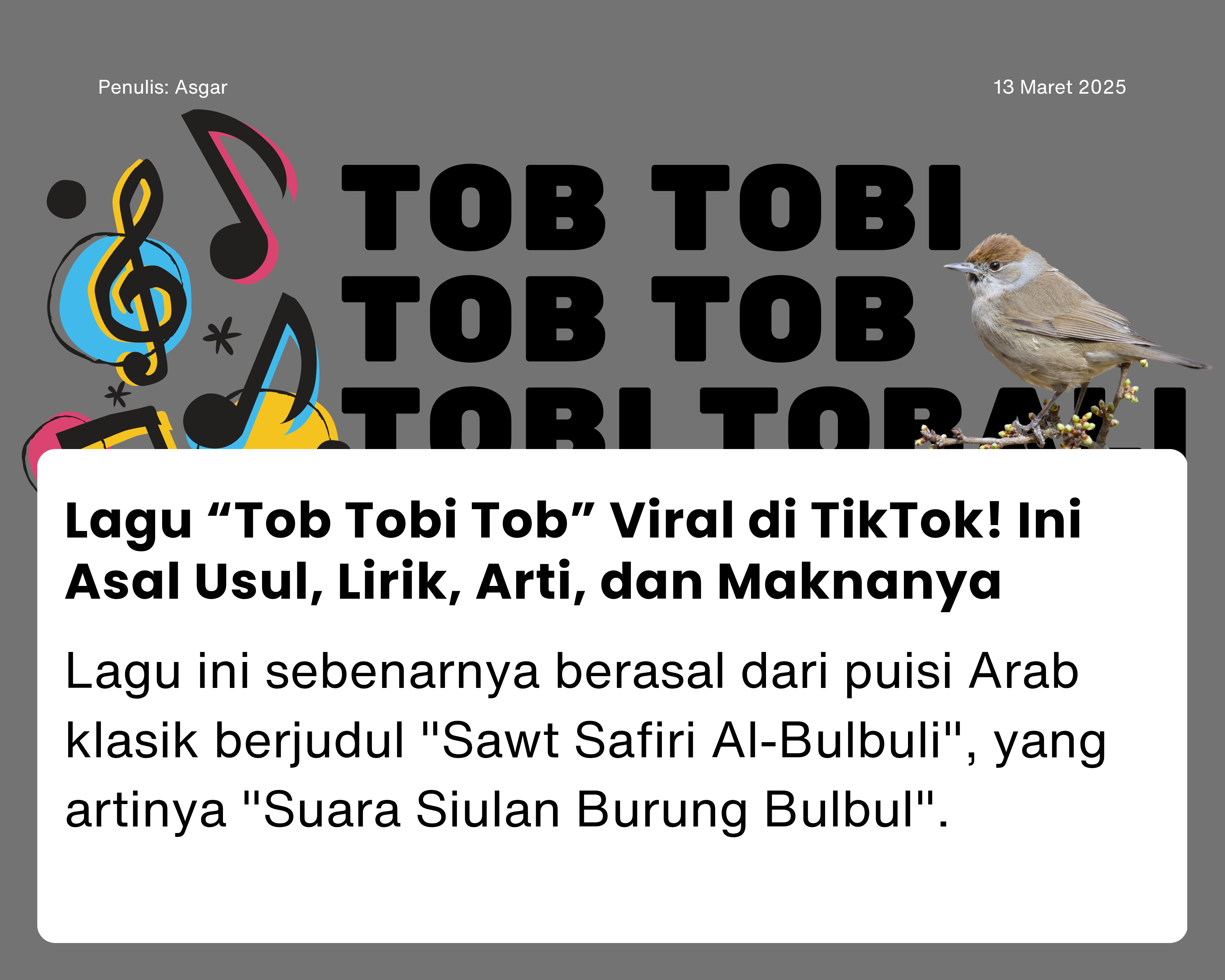 Cover for Lagu “Tob Tobi Tob” Viral di TikTok! Ini Asal Usul, Lirik, Arti, dan Maknanya