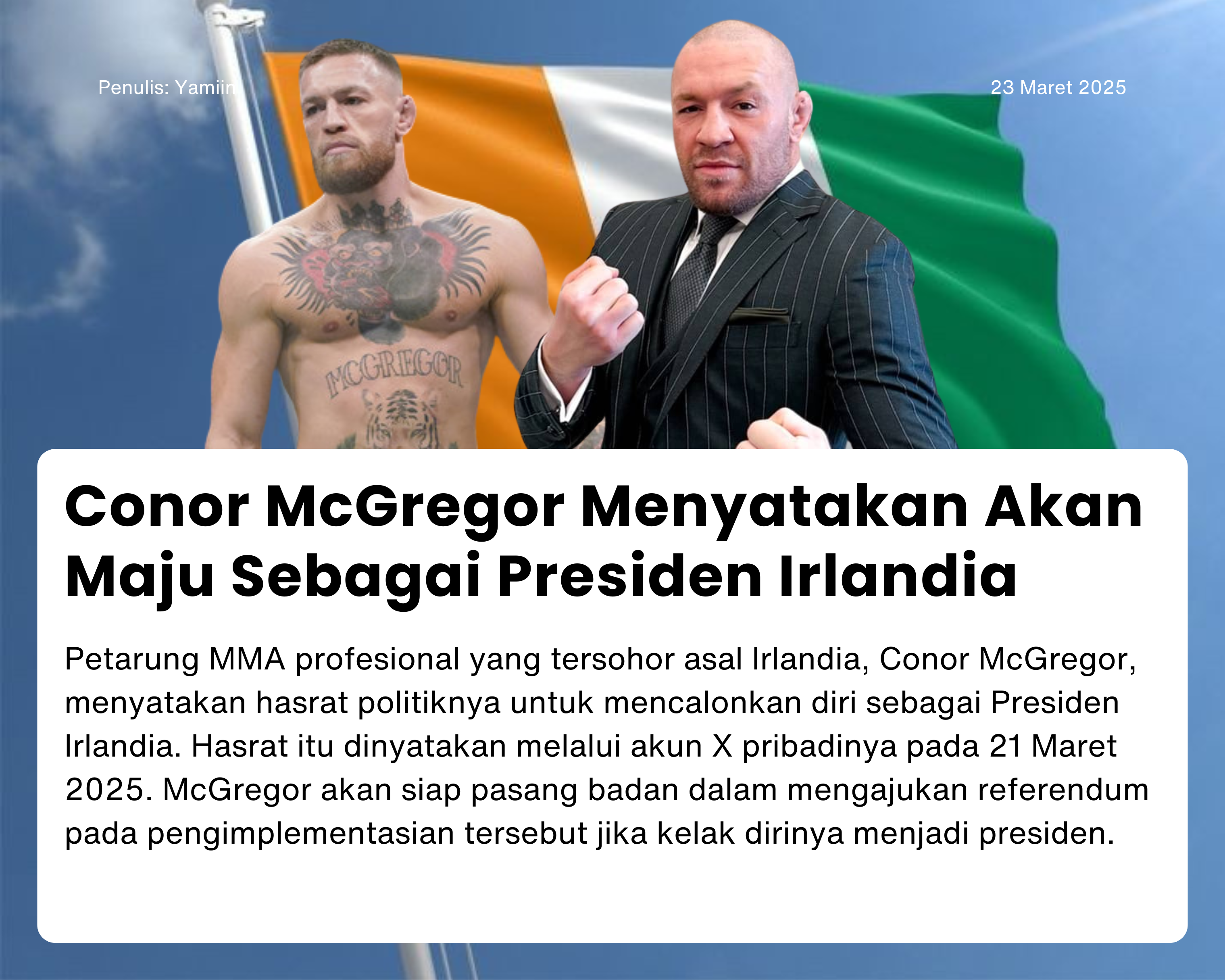 Cover for Conor McGregor Menyatakan Akan Maju Sebagai Presiden Irlandia