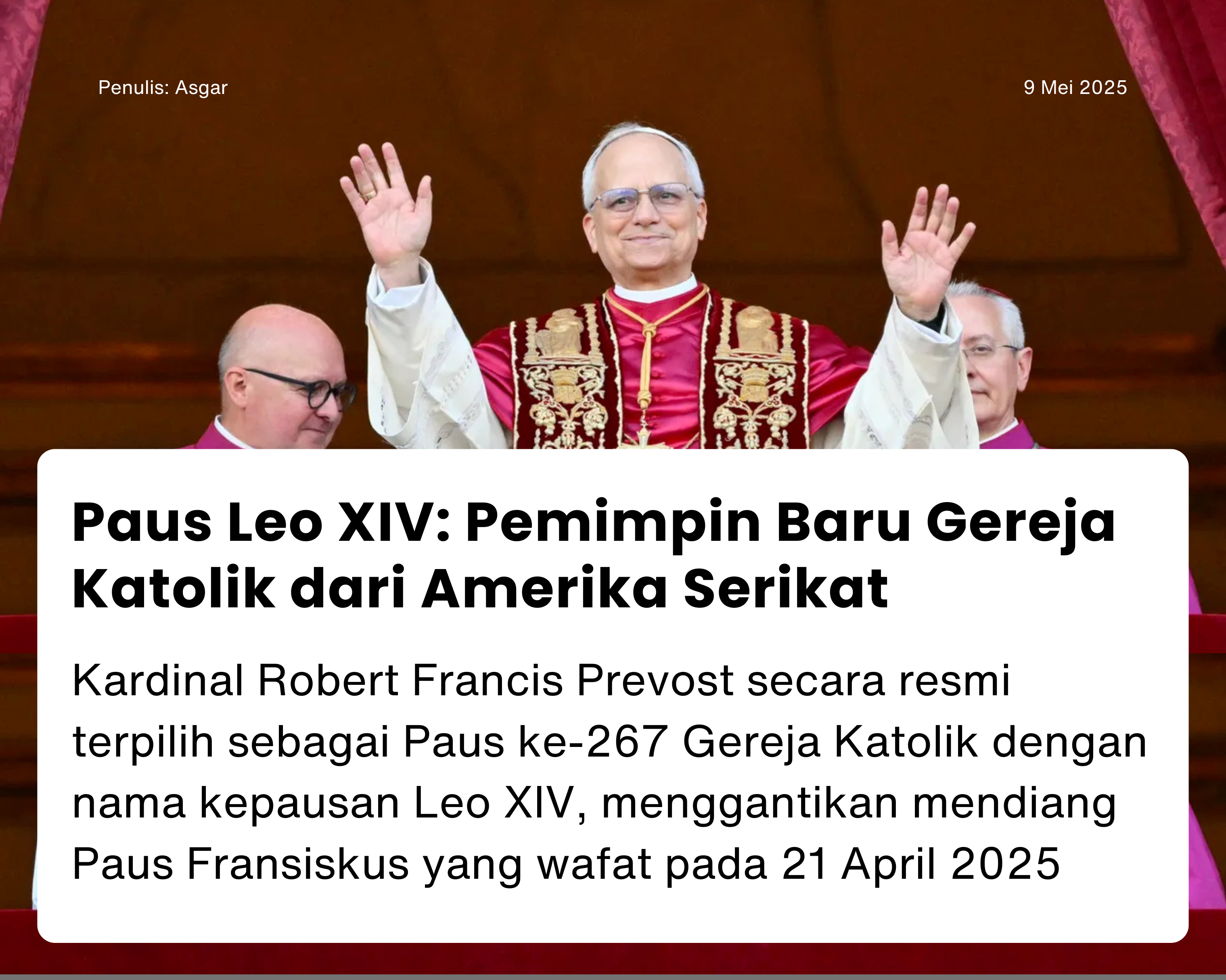 Cover for Paus Leo XIV: Pemimpin Baru Gereja Katolik dari Amerika Serikat