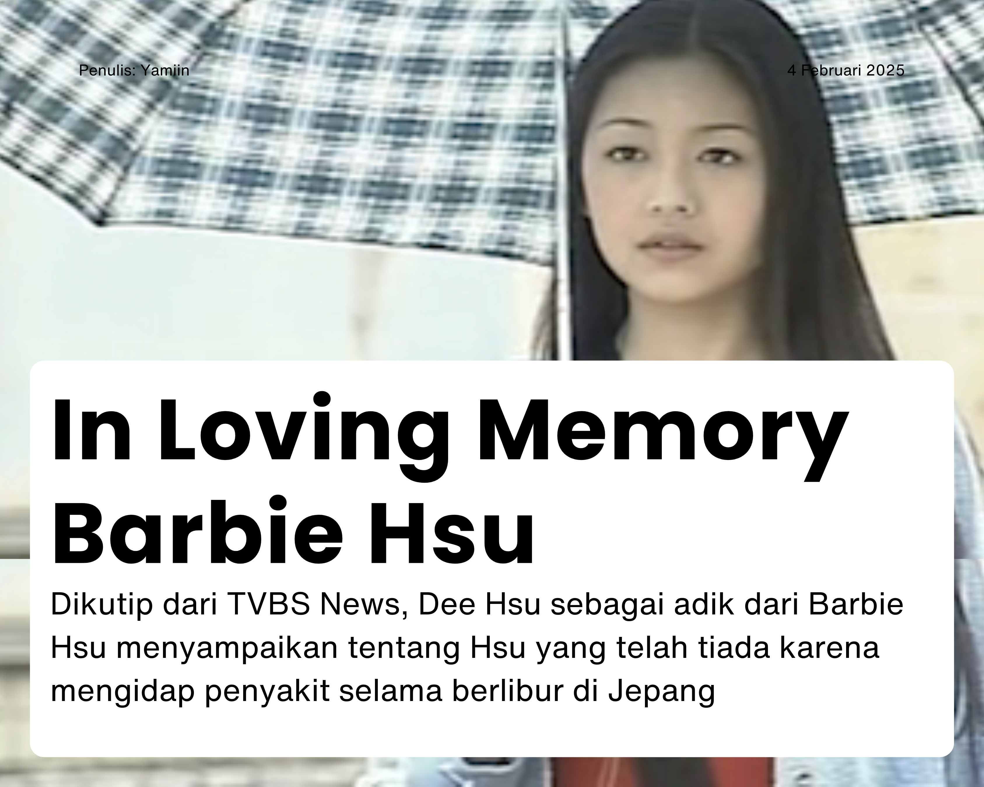 Cover for In Loving Memory, Barbie Hsu
