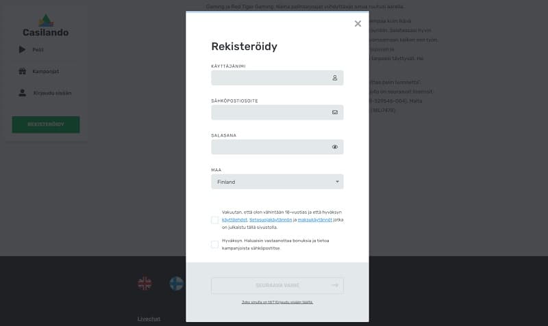casilando-rekisteroityminen