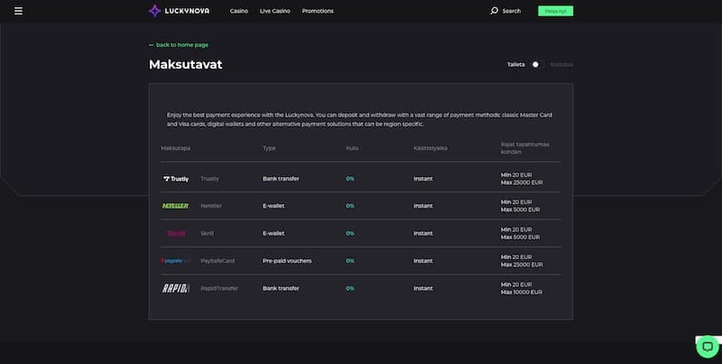 luckynova-maksut