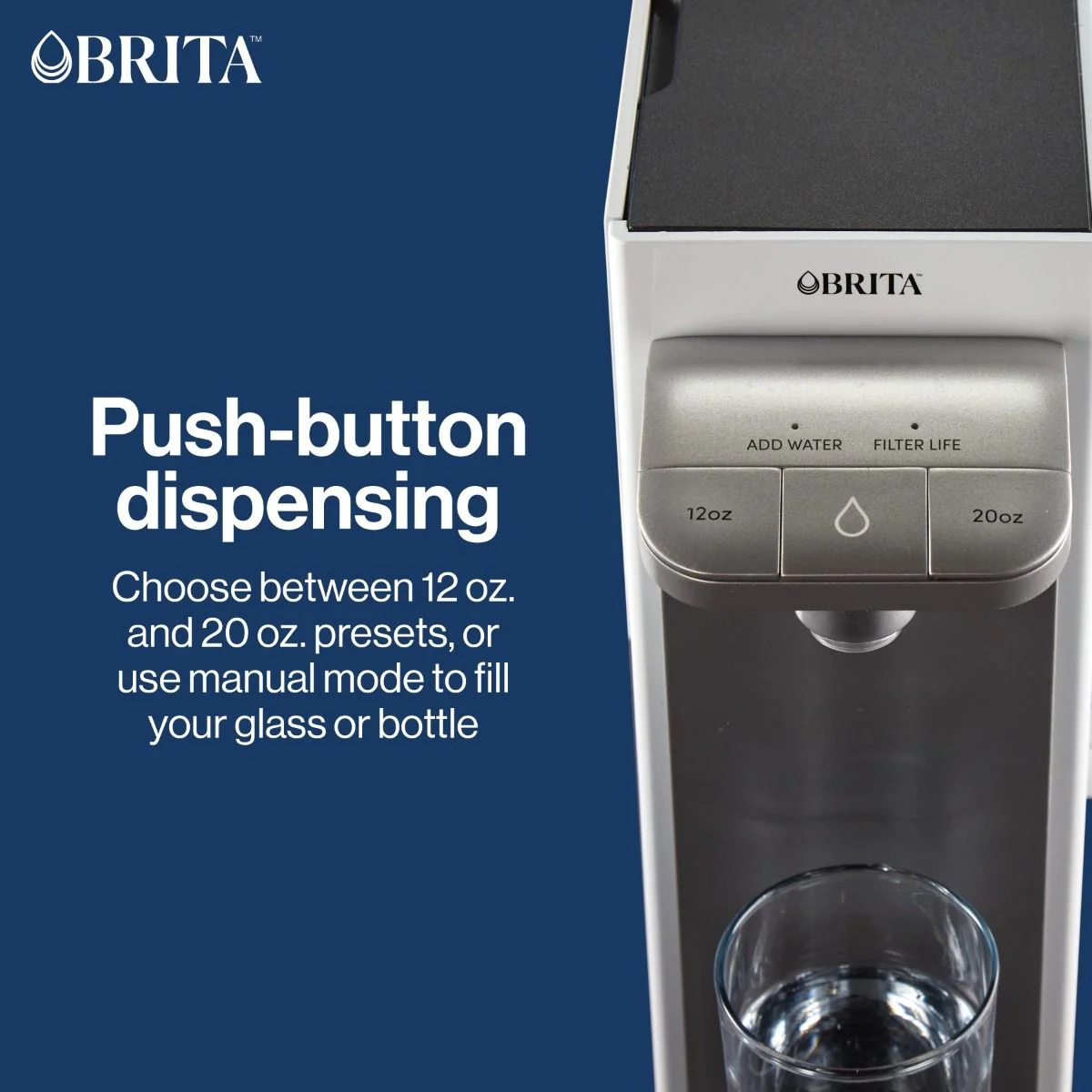 Push-button dispensing. Choose between 12oz. and 20oz. presets, or use manual mode to fill your glass or bottle.