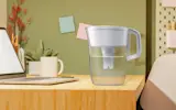White Tahoe Water Pitcher with Original Filter on desk in dorm room.
