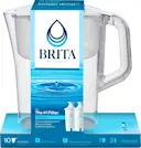 Side Profile of Champlain Water Pitcher - White in cardboard packaging