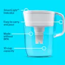 Tahoe White Pitcher: SmartLight™ Indicator. Easy to carry and pour. Made without BPA. 10-cup capacity.