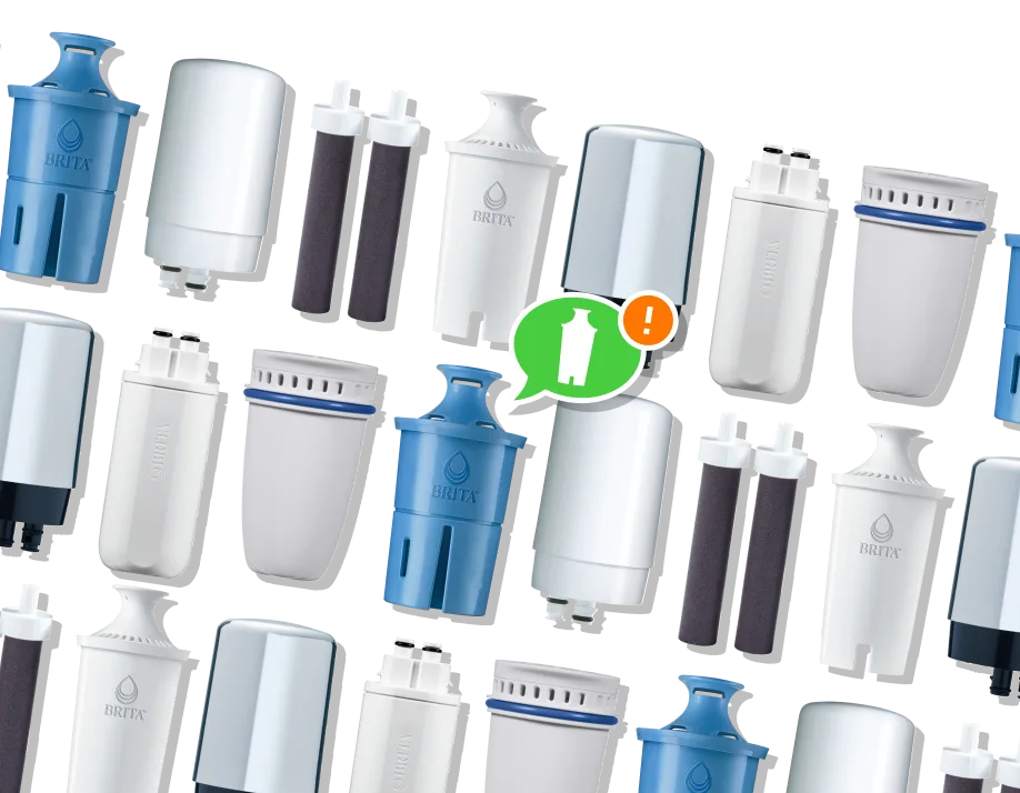 Collage of Brita filter products promoting getting filter change reminders
