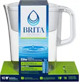 Side Profile of Tahoe Water Pitcher with Elite Filter - White in cardboard packaging