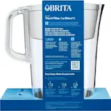 Back Profile of Tahoe Water Pitcher with Original Filter - White in cardboard packaging