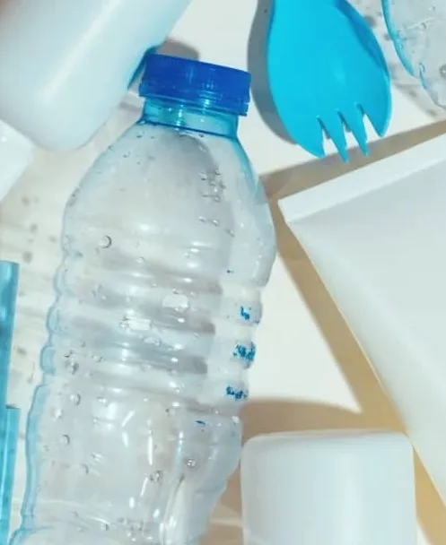 Various plastic items (bottles, utensils, straws, containers and beauty products)