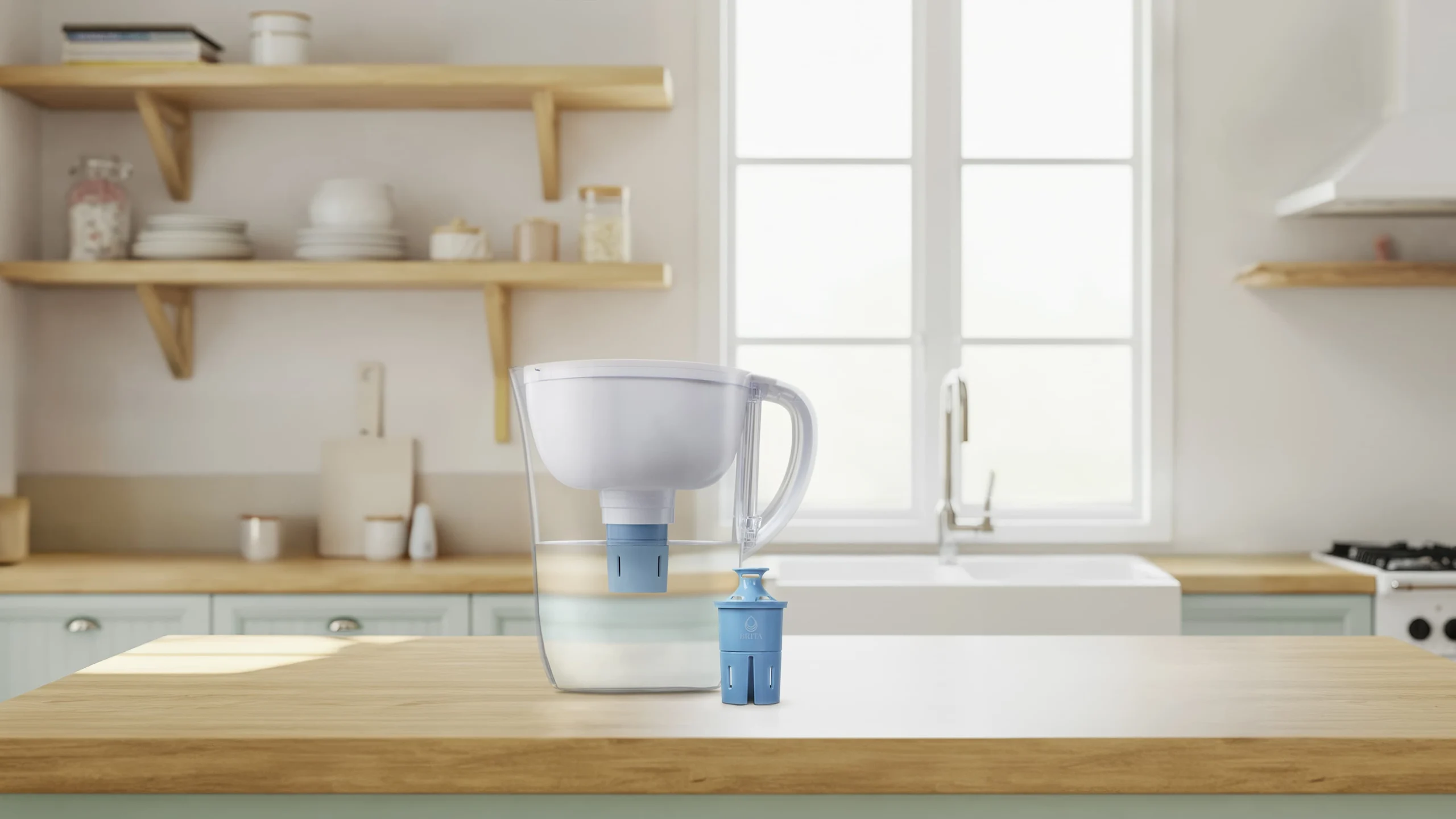 Brita Elite filter next to Brita water pitcher.