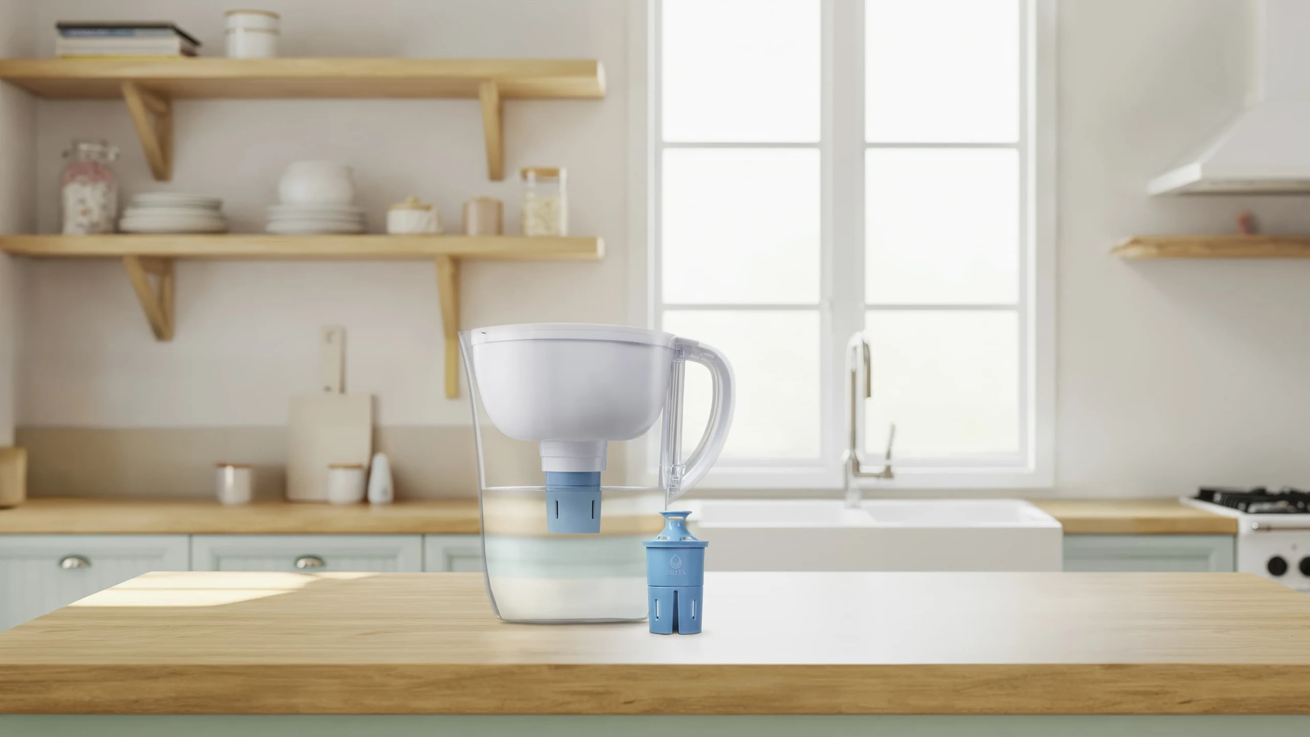 Brita Elite filter next to Brita water pitcher.
